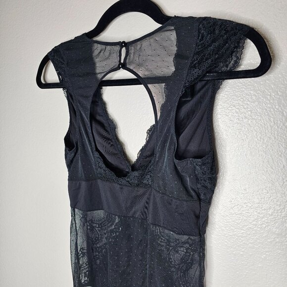 S Black Bodysuit Mesh Lace Layering Tank Top Lingerie Fairy Grunge Whimsigoth - Picture 5 of 8